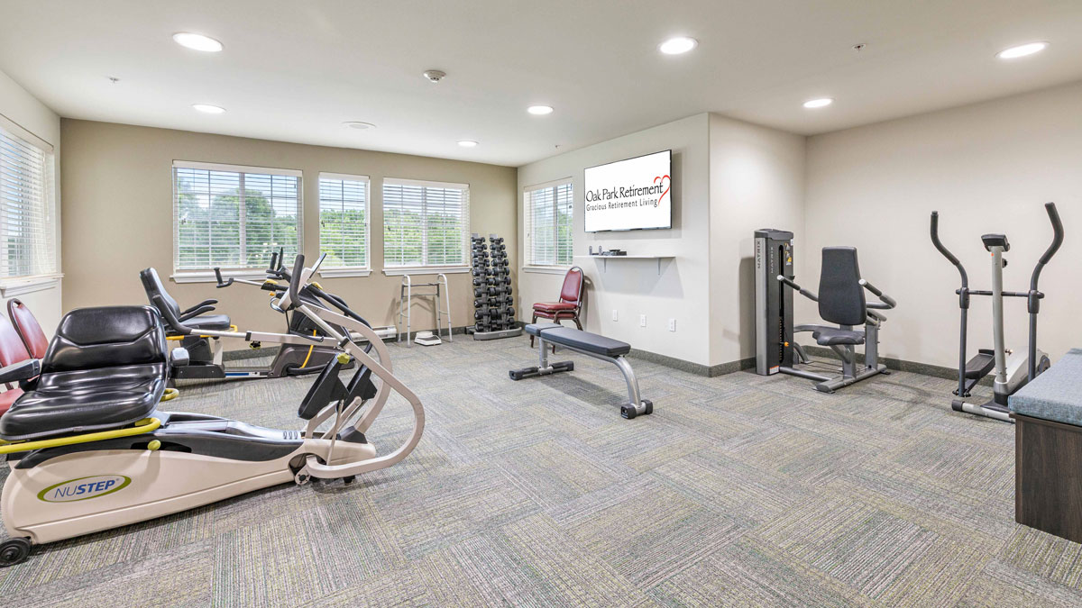 The fitness center at Oak Park Retirement